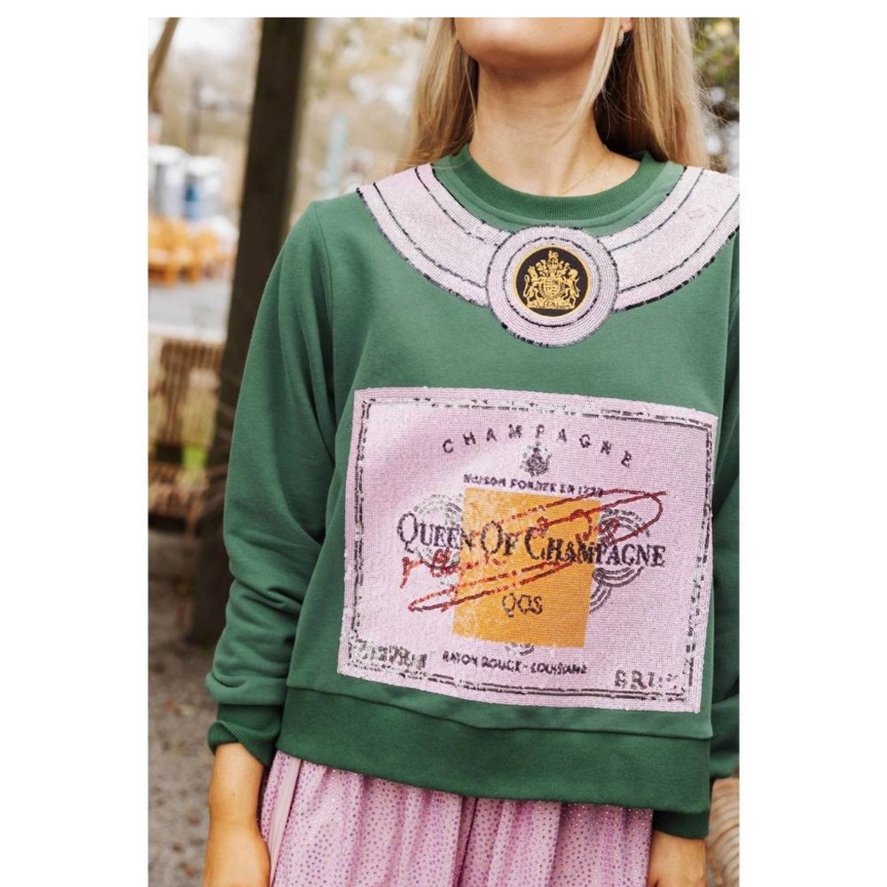 QUEEN OF SPARKLES Green and Pink Sweater